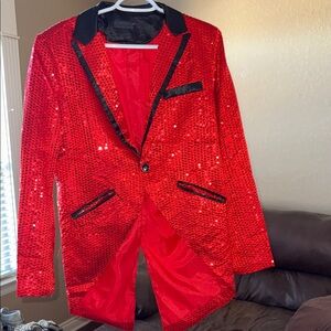 Red Sequin Blazer with Black Trim
